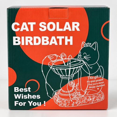 New cat solar bird bath - new,